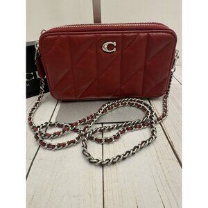 Coach Maroon Red Kira Quilted Leather Silver Crossbody Purse CM531 7.5x4” NWOT